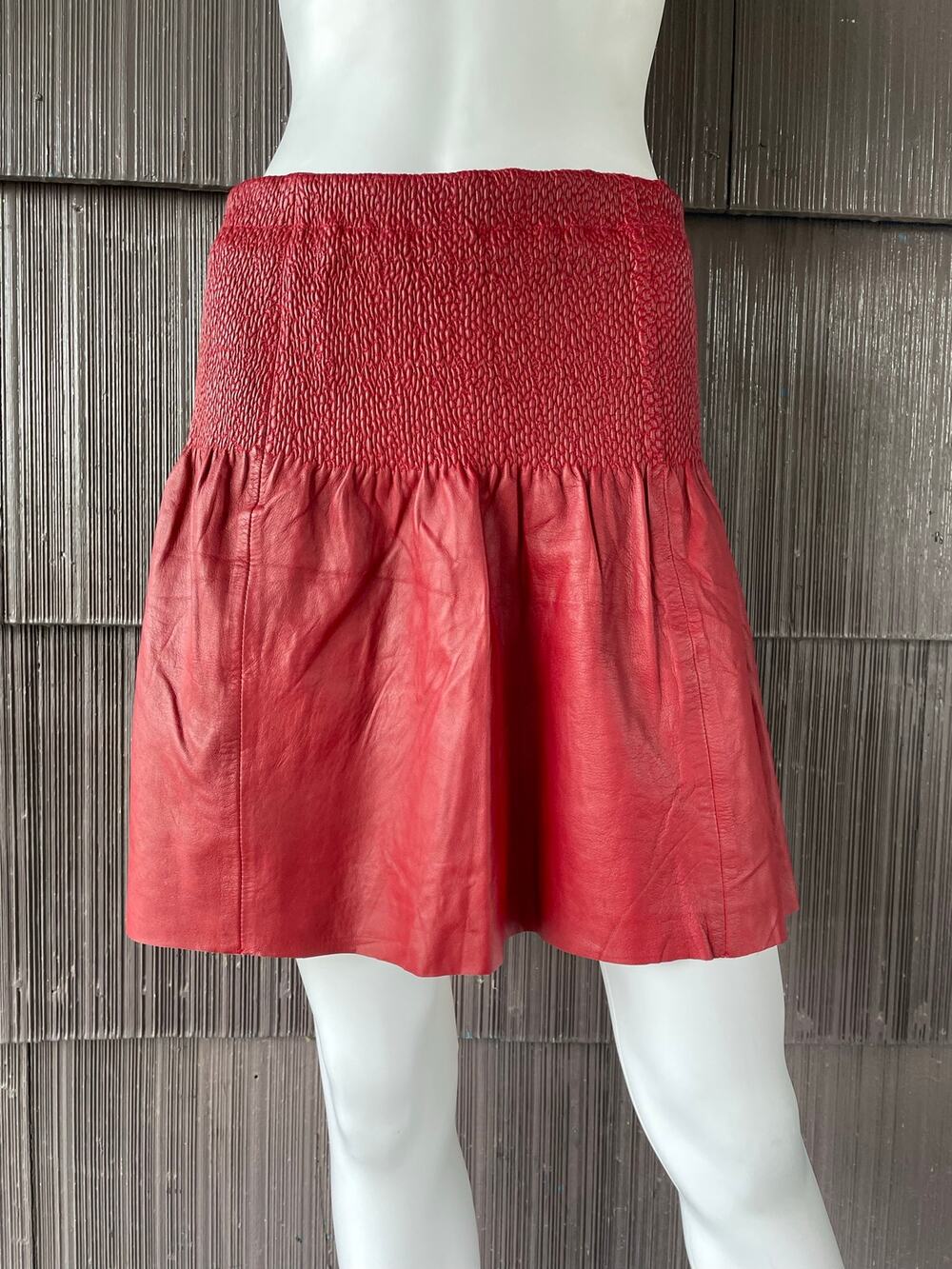🔥Anthropologie Leifsdottier Smock Drop Waist Mini leather skirt boho coquette